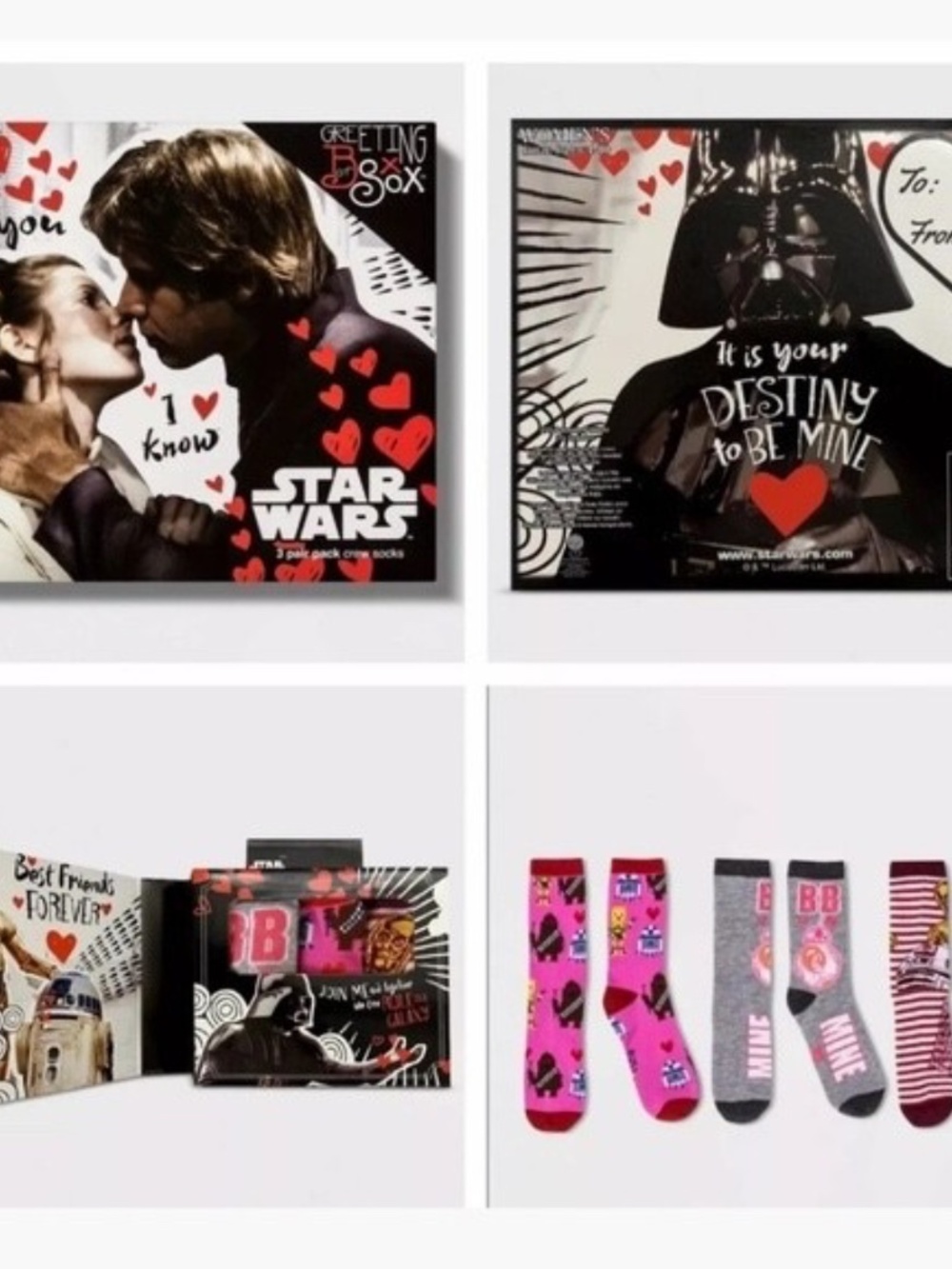 New Hyp Star Wars Greeting Box of Sox 3 Pairs Crew Socks Novelty Valentine Gift